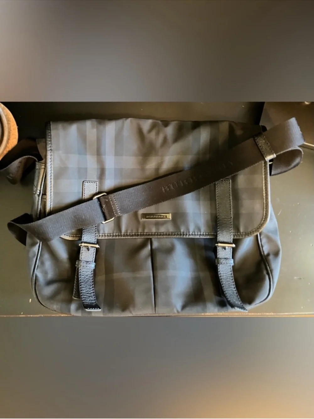 Burberry Black Tonal Check Messenger Bag